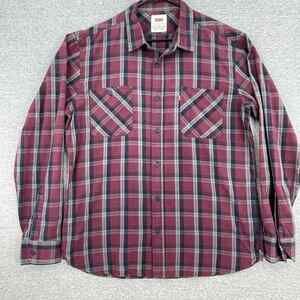 Levis Shirt Mens Large Maroon Black Plaid Button Up Long Sleeve Western Workwear